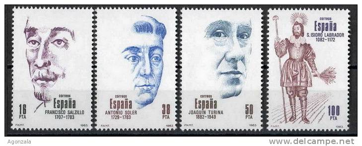 SERIE TIMBRES ESPAGNE NOUVEAUX 1983 CENTENAIRES - SCULPTEUR SALZILLO - MUSICIEN COMPOSITEUR JOAQUIN TURINA - SAN ISIDRO - Otros & Sin Clasificación