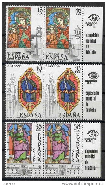 2 SERIES TIMBRES ESPAGNE PAIRE AVEC DRAPEAU NOUVEAUX 1983 VITRAUX DE CATHÉDRALES - Verres & Vitraux