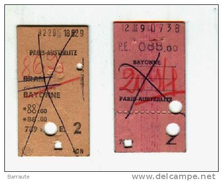 TICKET  SNCF  2eme CL  PARIS AUSTERLITZ > GUETHARY  De 1969  A été Composté . - Europe