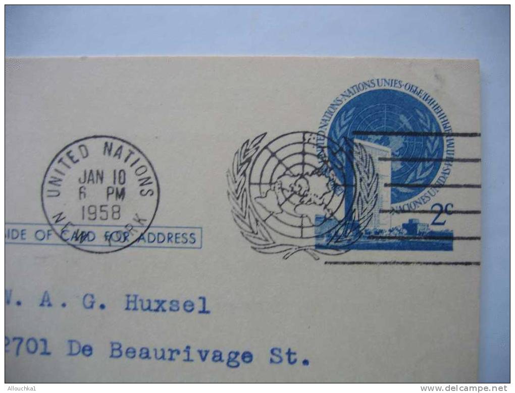 UNITED NATIONS N.Y. / NATIONS UNIES :ENTIER POSTAL DE 1958  POUR MONTREAL QUEBEC - CANADA - Other & Unclassified