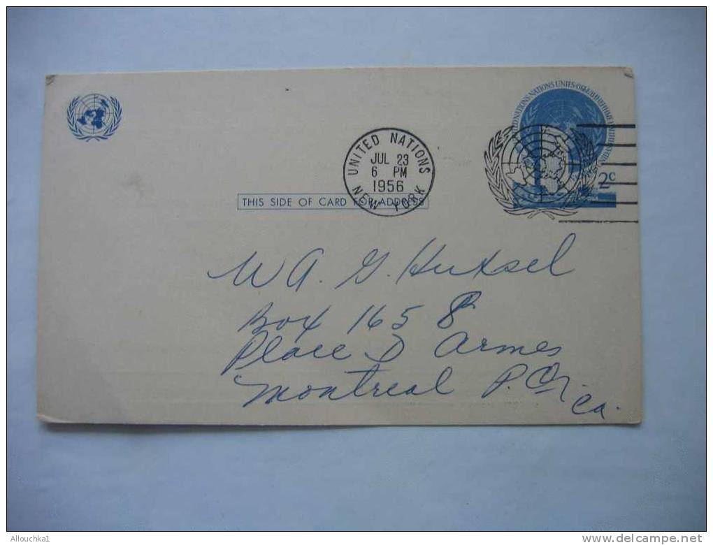 UNITED NATIONS N.Y. / NATIONS UNIES :ENTIER POSTAL DE 1956  POUR MONTREAL QUEBEC - CANADA - Other & Unclassified