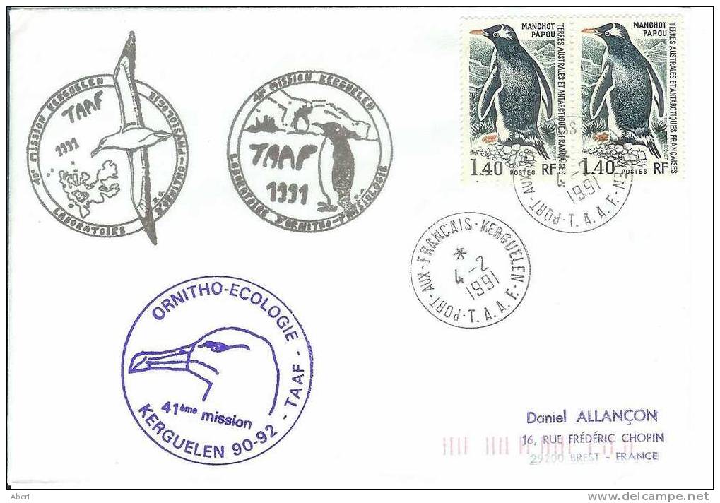 3427 TAAF N° 60x2 - KERGUELEN - ECOLOGIE - - Covers & Documents