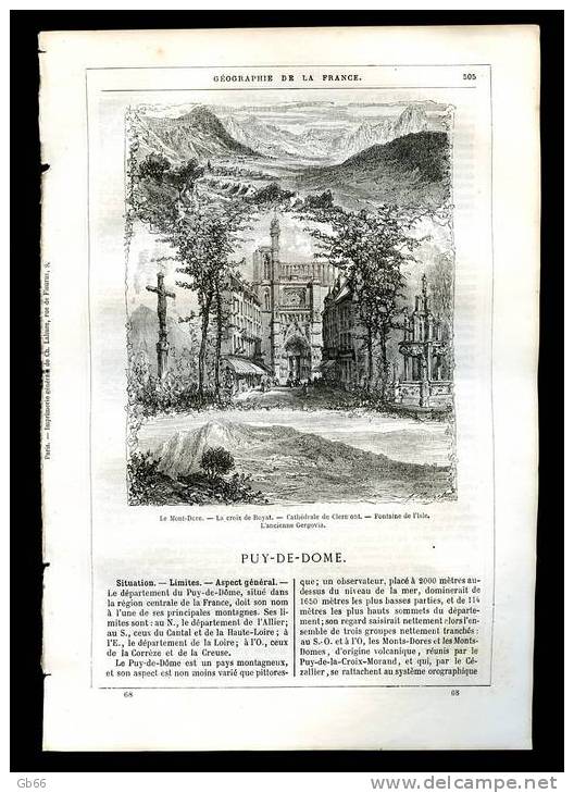 PUY DE DÔME, Par J. VERNE Et Th. LAVALLEE,  Carte + Gravure   1866 - Other & Unclassified