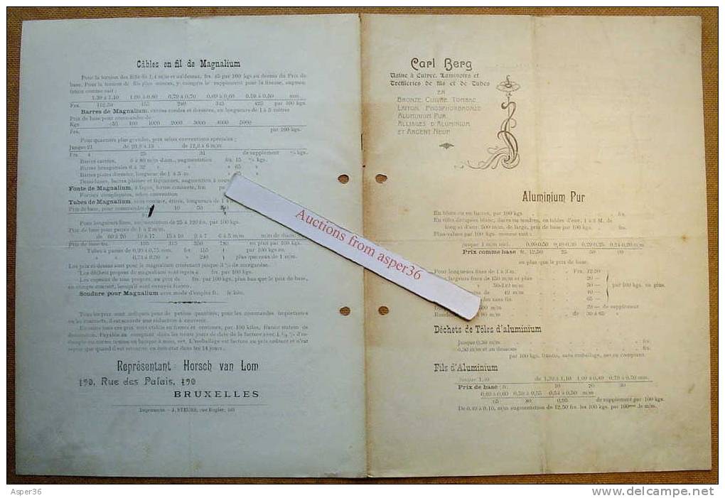 Lettre & Brochure "Métaux, R. Horsch-Van Lom, Bruxelles 1903" - 1900 – 1949