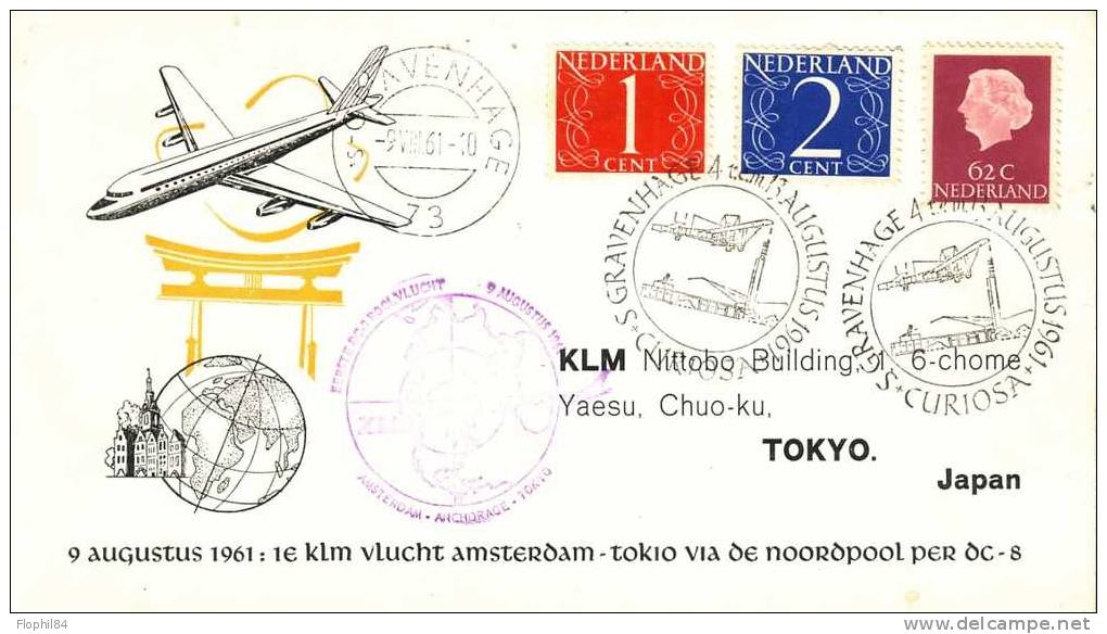 PAYS BAS-AMSTERDAM--ANCHORAGE-TOKYO-9-8-1961- DIVERS CACHET SUPERBE - Poste Aérienne