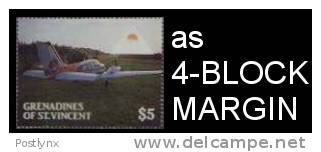 ST.VINCENT GRENADINES 1988, Airplane $5 ERROR:Logo No Blue,4-BLOCK MARG.   [Fehler,erreur,errore,fout] - St.Vincent (1979-...)