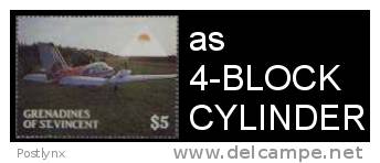 ST.VINCENT GRENADINES 1988, Airplane $5 ERROR:Logo No Blue,4-BLOCK CYLINDER   [Fehler,erreur,errore,fout] - St.Vincent (1979-...)