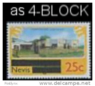 NEVIS 1980 Crafthouse Art /Ovpt.bars/ 25c 4-BLOCK, ERROR:NO WATERMARK   [Aufdruck,surimprimé,sobreimpreso,soprastampato, - St.Kitts En Nevis ( 1983-...)