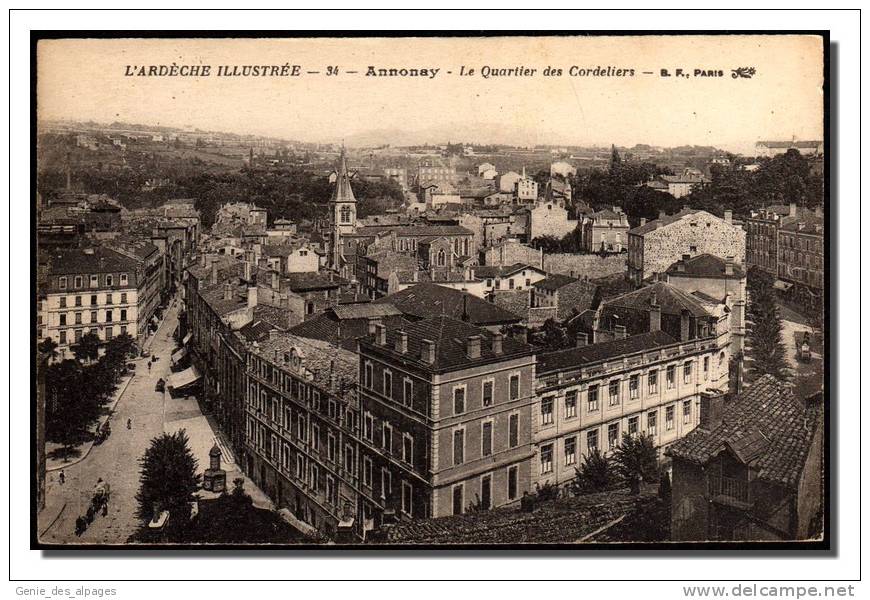 07 ANNONAY, Quartier Des Cordeliers, Ed BF Paris -34- Ardèche Illustrée, Dos Div, Voyagé 1921 - Annonay