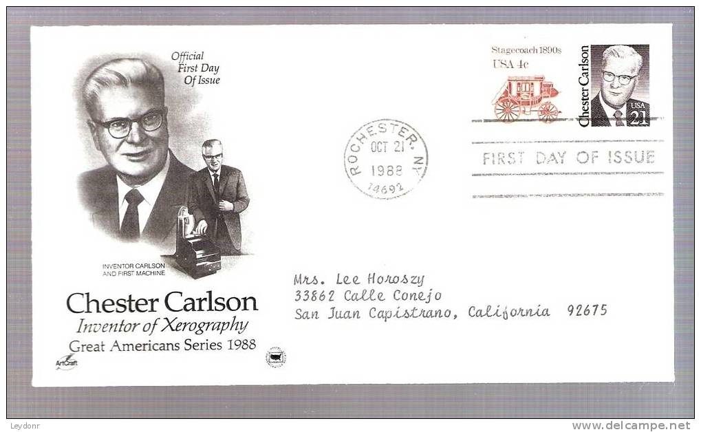 FDC Chester Carlson - Inventor Of Xerography 1988 - 1981-1990