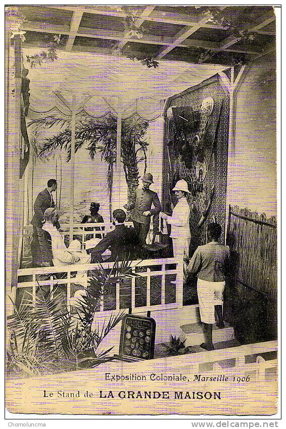 CPA PUBLICITE MAGASINS A LA GRANDE MAISON HABILLEMENTS EXPOSITION COLONIALE MARSEILLE 1906 - Winkels