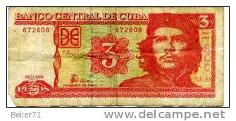 Cuba, Billet De 3 Pesos, Monnaie Pour Les Habitants, Billet Du Che - Kuba