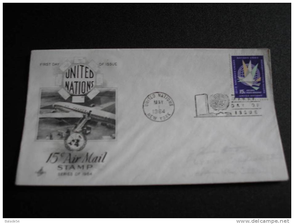 First Day Of Issue UNITED NATIONS 15c Air Mail Stamp Thème Avions - Andere & Zonder Classificatie