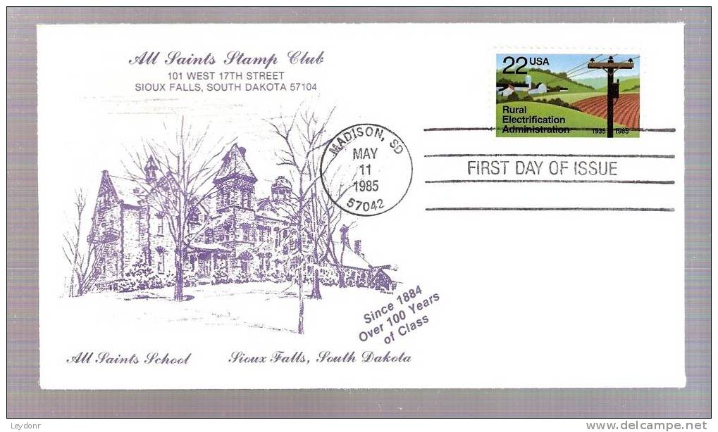 FDC Rural Electrification Administration 1985 - Cover By All Saints Stamp Club, Sioux Falls, South Dakota - 1981-1990