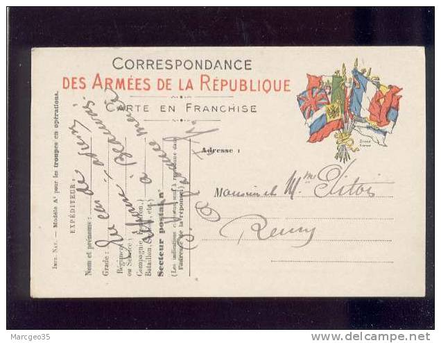 Correspondance Des Armées De La République Carte En Franchise  Drapeaux Alliés De La Guerre 1914-1918 - Briefe