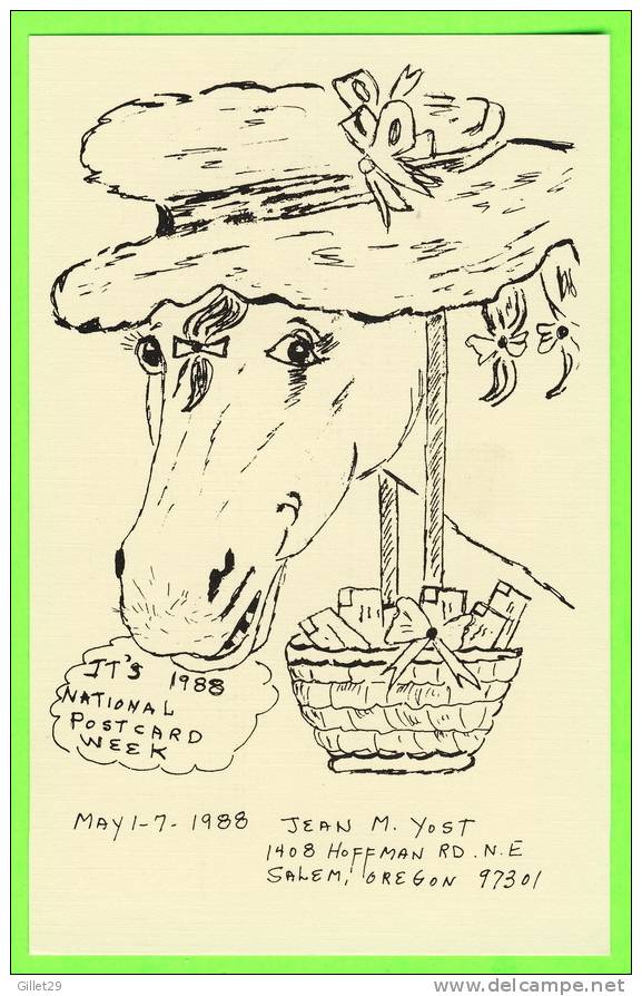 SALEM, OR - NATIONAL POSTCARD WEEK, 1988 -  HORSE - LIMITED EDITION - SIGNED BY  JEAN M. YOST  - - Salem