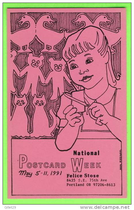 PORTLAND, OR - NATIONAL POSTCARD WEEK, 1991 - ILLUSTRATION ANN RUSNAK - LIMITED EDIT. No 180/200ex - - Portland