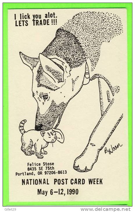 PORTLAND, OR - NATIONAL POST CARD WEEK, 1990 - DOG GERMAN SHEPHERD - LIMITED EDIT No 216/200 Ex - ILLUSTRATION JOAN - - - Portland
