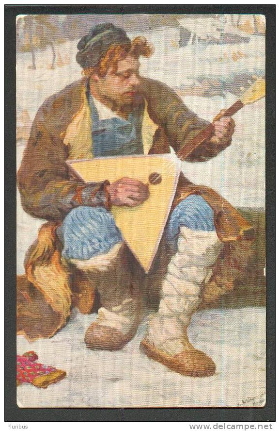 RUSSIA RUSSIAN TYPES, BALALAIKA  PLAYER, BY VLADIMIRSKY, LAPINA IN PARIS EDITION VINTAGE POSTCARD - Musique
