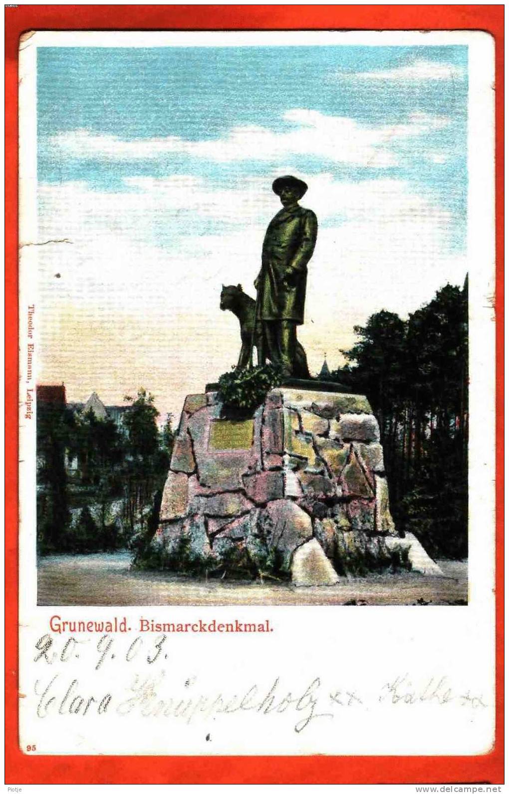 * Grunewald * (Theodor Eismann, Leipzig) Bismarckdenkmal, Dog, Chien, Hund, Hond, Old, Vieille Carte Postale - Grunewald