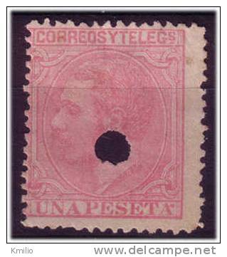 Edifil 207T Usado Telégrafos 1879 Alfonso XII 1 Pts Rosa, Catálogo 5 Euros - Gebruikt