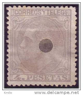 Edifil 208T Usado Telégrafos 1879 Alfonso XII 4 Pts Gris, Catálogo 10 Euros - Usati