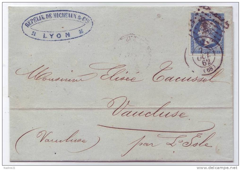 014. LAC N°14 De Lyon à L'Isle Sur La Sorgue (Vaucluse) - 1862 - 1849-1876: Période Classique