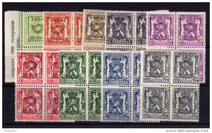 Belgique  1-VII-1942,   Préoblitérés « Petit Sceau De L’Etat Surchargé » Cote 76 € Le Bloc De 4 - Typo Precancels 1936-51 (Small Seal Of The State)