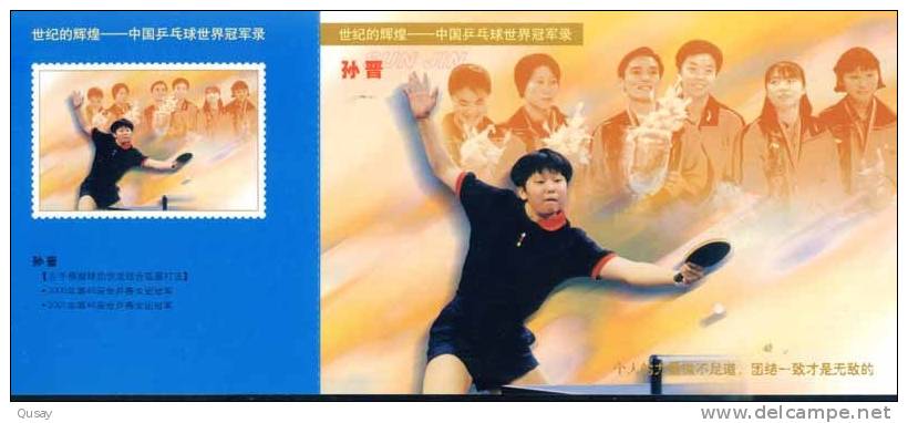 Chinese Table Tennis Tennis Tavolo  World Champion -- Sun Jin ,   Pre-stamped Card  , Postal Stationery - Postales