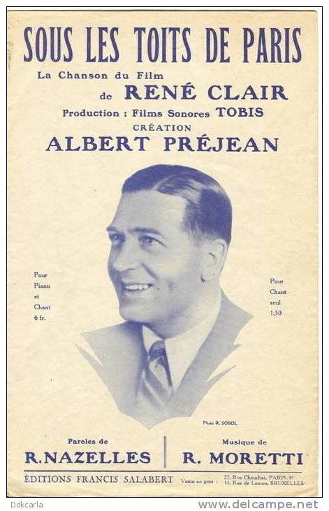 Oud Muziekblaadje - 1930 - Sous Les Toits De Paris - Chanson Du Film René Clair - Albert Préjean - - Altri & Non Classificati