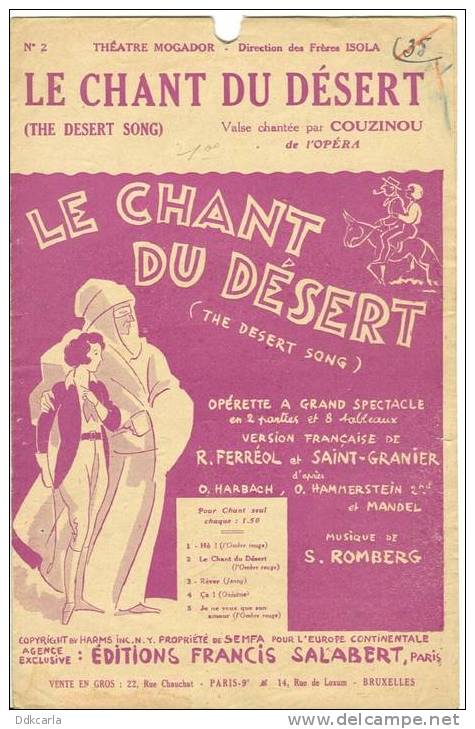 Oud Muziekblaadje - 1928 - Le Chant Du Désert - Opérette A Grand Spectacle - Sonstige & Ohne Zuordnung