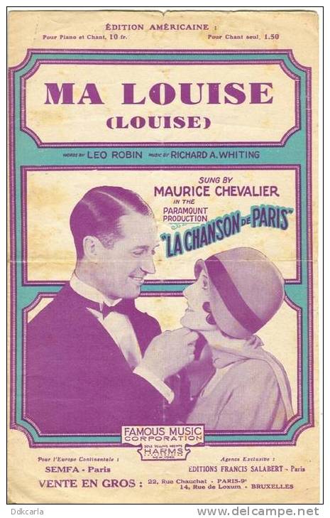 Oud Muziekblaadje - 1929 - Ma Louise - "La Chanson De Paris" - Maurice Chevalier - Autres & Non Classés