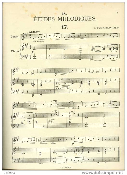 Oud Muziekboek - C. Gurlitt - 48 Etudes Mélodiques Pour Le Médium De La Voix - Edition Cranz N° 16 - Scholingsboek