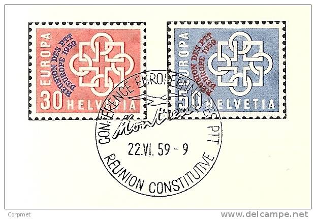 EUROPA-CEPT - 1959 SWITZERLAND SURCHARGES CONFERENCE EUROPÉENE Set On FIRST DAY Fancy CARD - Yvert # 632/3 - 1959
