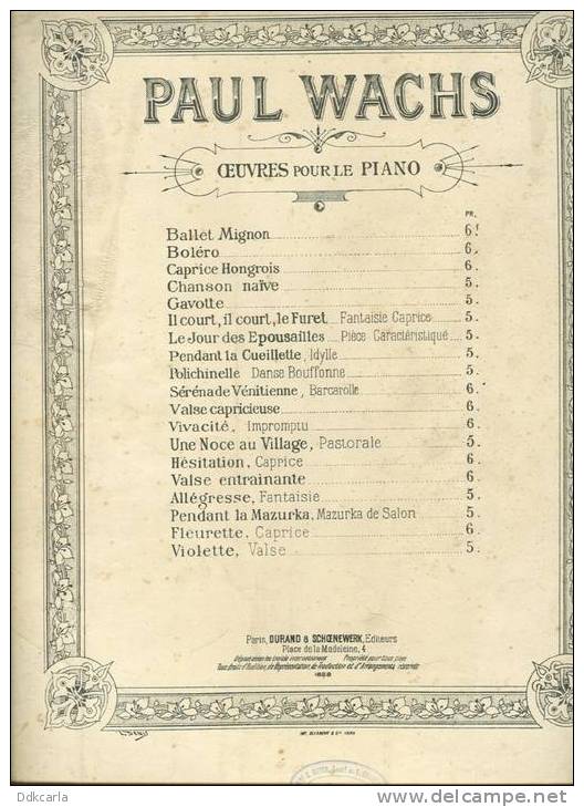 Oud Muziekboek - 1888 - Paul Wachs - Oeuvres Pour Le Piano - Violette, Valse - Autres & Non Classés