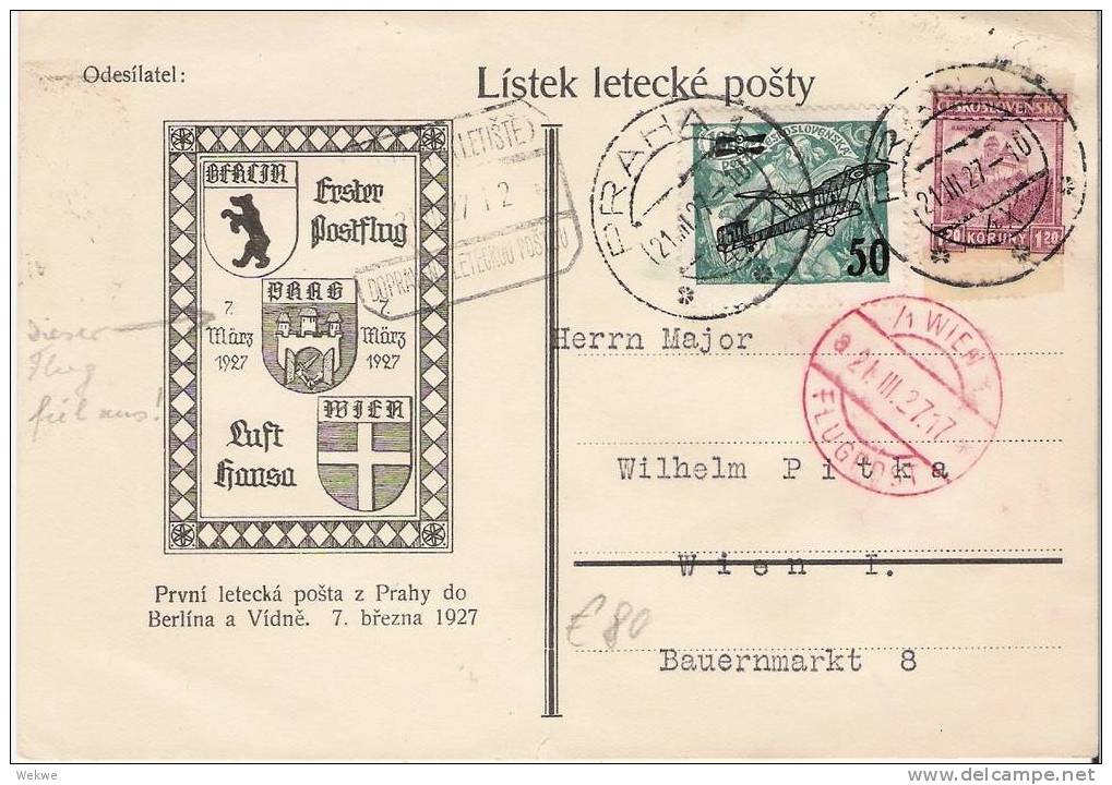 Tsc079/ CSSR -  Erstflug, Vordruck Für Lufthansa-Postflug 7.3.27 (Aufbrauch 21.3.) - Covers & Documents