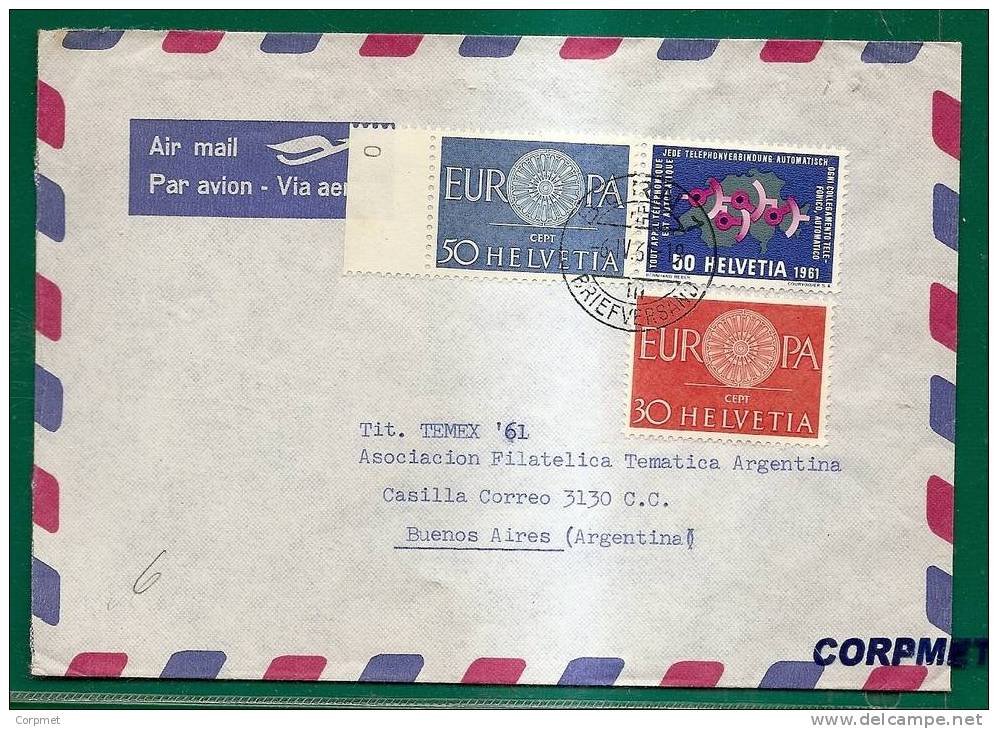 EUROPA-CEPT - 1959 SWITZERLAND Set + TELEPHONE NATIONAL On COVER From BERN To BUENOS AIRES  - Yvert # 666/7 + 676 - 1960