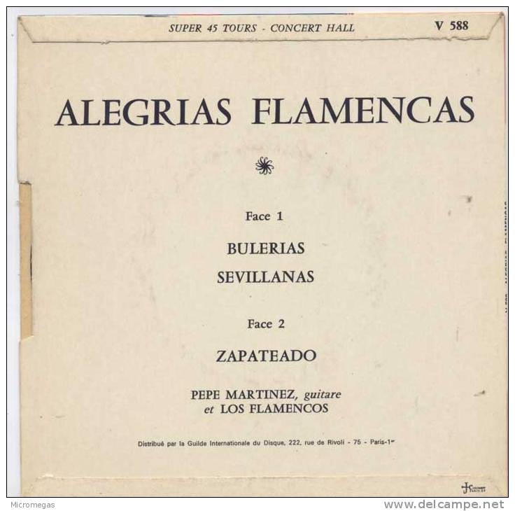 45T Pepe Martinez Y Los Flamencos : Alegrias Flamencas - Otros - Canción Española