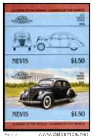 NEVIS 1985, Lincoln Zephyr 1937 Cars Part IV $1.50, IMPERF.se-tenat PAIR  [non Dentelé,Geschnitten,no Dentado - St.Kitts-et-Nevis ( 1983-...)
