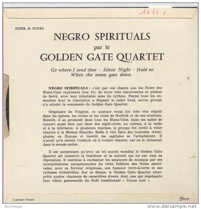 45T   Golden Gate Quartet : Negro Spirituals - Religion & Gospel