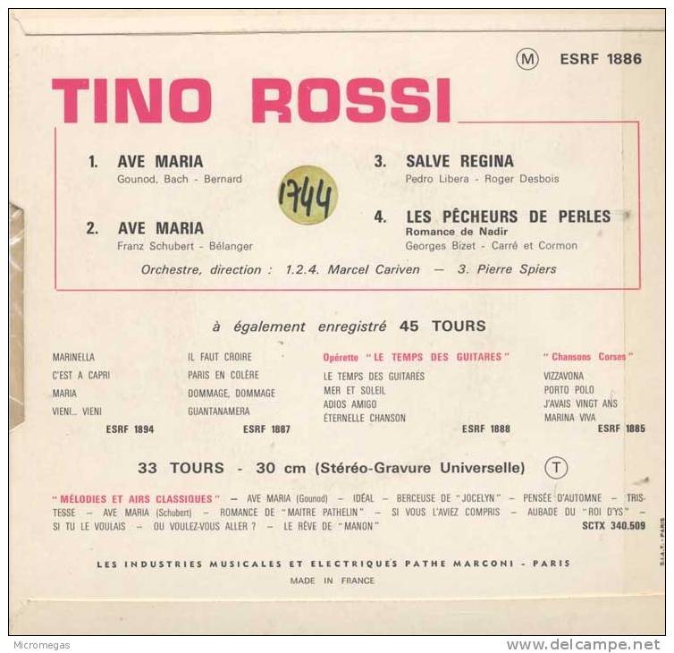 45T  Tino Rossi Ave Maria - Klassiekers