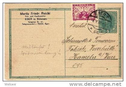 Tsc125a/  -CSSR - Österr. GA 1919 Mit Eilmarke 2 H. Aufgewertet Auf Kartenporto - Cartes Postales
