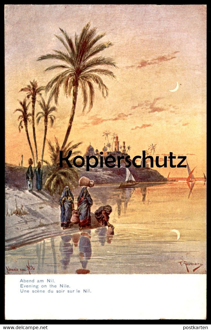 ALTE POSTKARTE FRIEDRICH PERLBERG ABEND AM NIL Evening On The Nile Scène Du Soir Sur Le Nil Ägypten Egypt Mond Moon Lune - Perlberg, F.