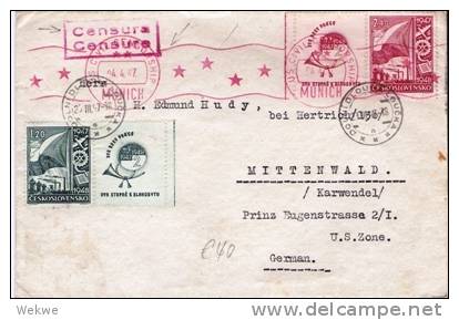 Tsc131/ CSSR -  Industrieaufbau Mit Zierfeld + 2-facher Zensur 1947 - Briefe U. Dokumente