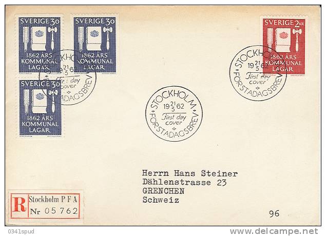 1962  Suéde Sweden  FDC Kommunal Lagar - Briefe U. Dokumente