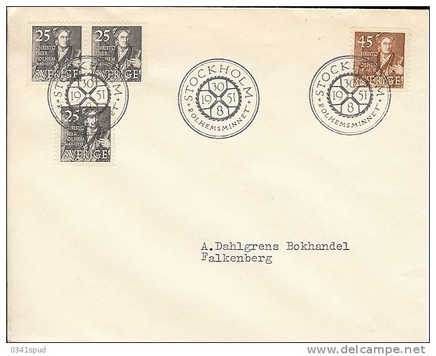1951  Suéde Sweden  FDC  Polhemsminnet - Covers & Documents
