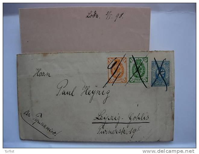 L EP 7K BLUE +N°38-39 LODZ (POLEN) 1898 AVEC CONTENU PEN ANNULATIE >LEIPZIG - Cartas & Documentos