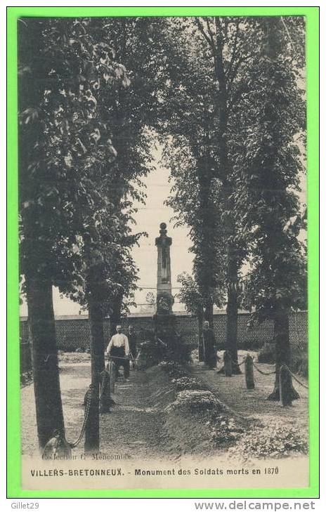 VILLERS-BRETONNEUX (80) - MONUMENT DES SOLDATS MORTS EN 1870 -  ANIMÉE - COLLECTION G. MONGOMBLE - ÉCRITE - - Villers Bretonneux