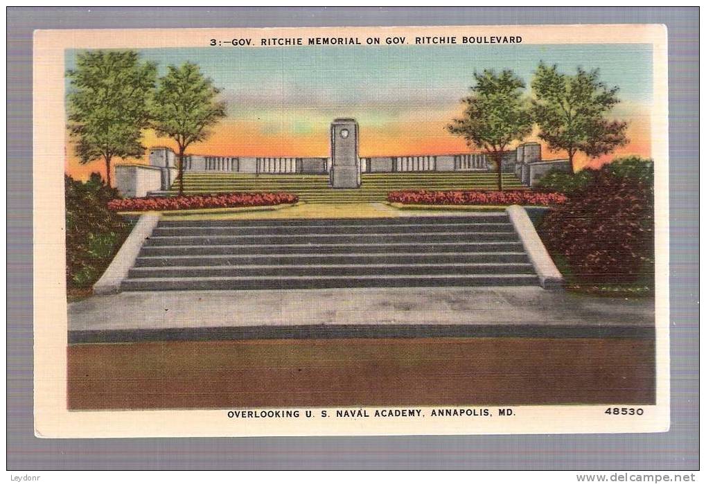 Gov. Ritchie Memorial On Gov. Ritchie Boulevard, Overlooking U.S. Naval Academy, Annapolis, Maryland - Annapolis – Naval Academy