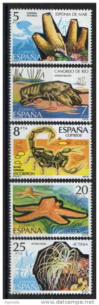 SERIE TIMBRES ESPAGNE NOUVEAUX 1979 ANIMAUX D'EAU - CRABE - ÉTOILE DE MER - SCORPION - ACTINIA - ÉPONGE - Crustaceans